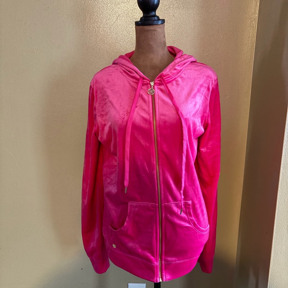 Lilly Pulitzer Vibrant Pink Larena Velour hoodie with pockets
